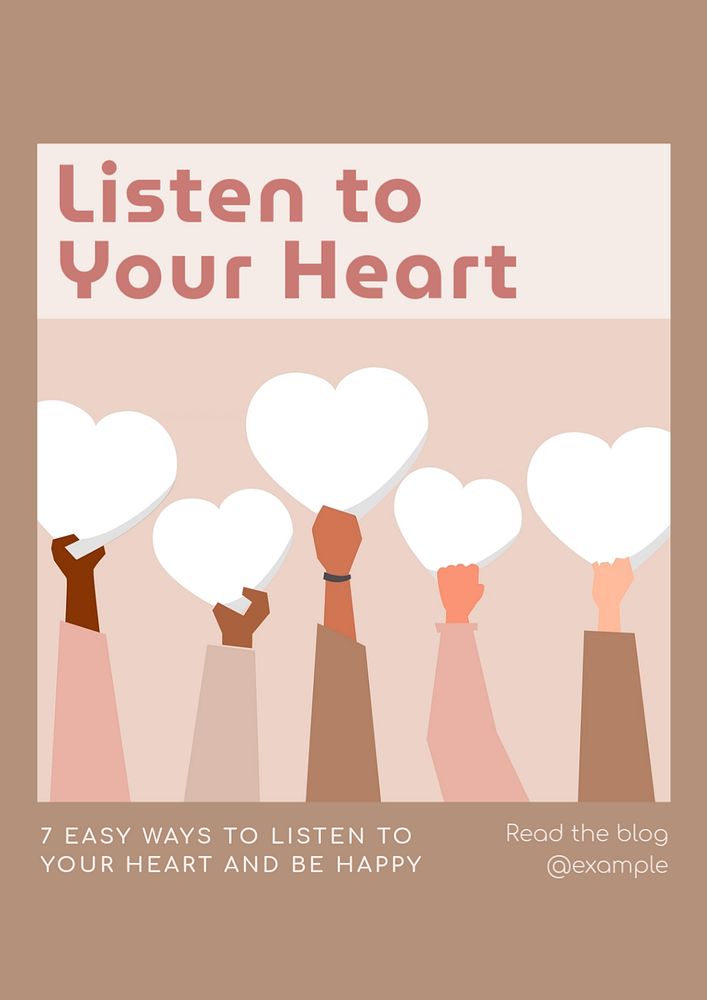 Listen to heart  poster template, editable text and design