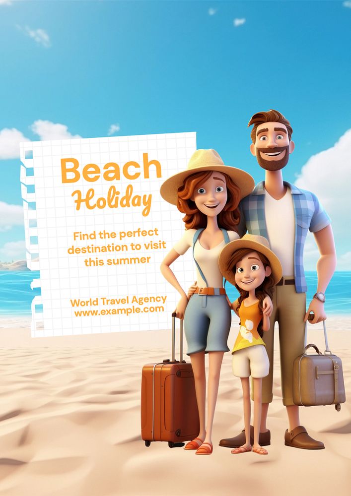 Beach holiday  poster template, editable text and design