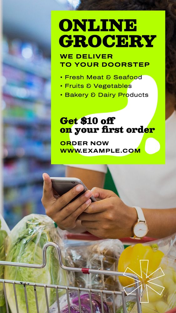 Online grocery  Instagram story template, editable text