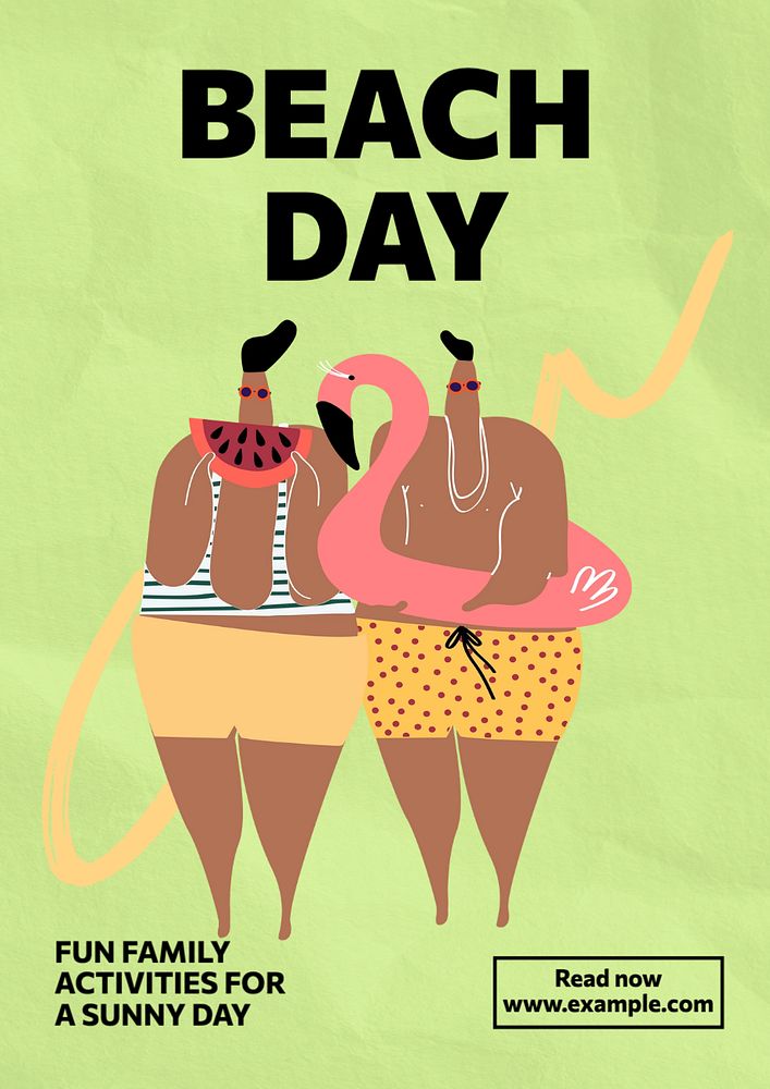 Beach day poster template, editable text and design