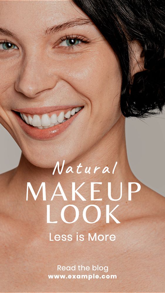 Natural makeup look Instagram story template, editable text