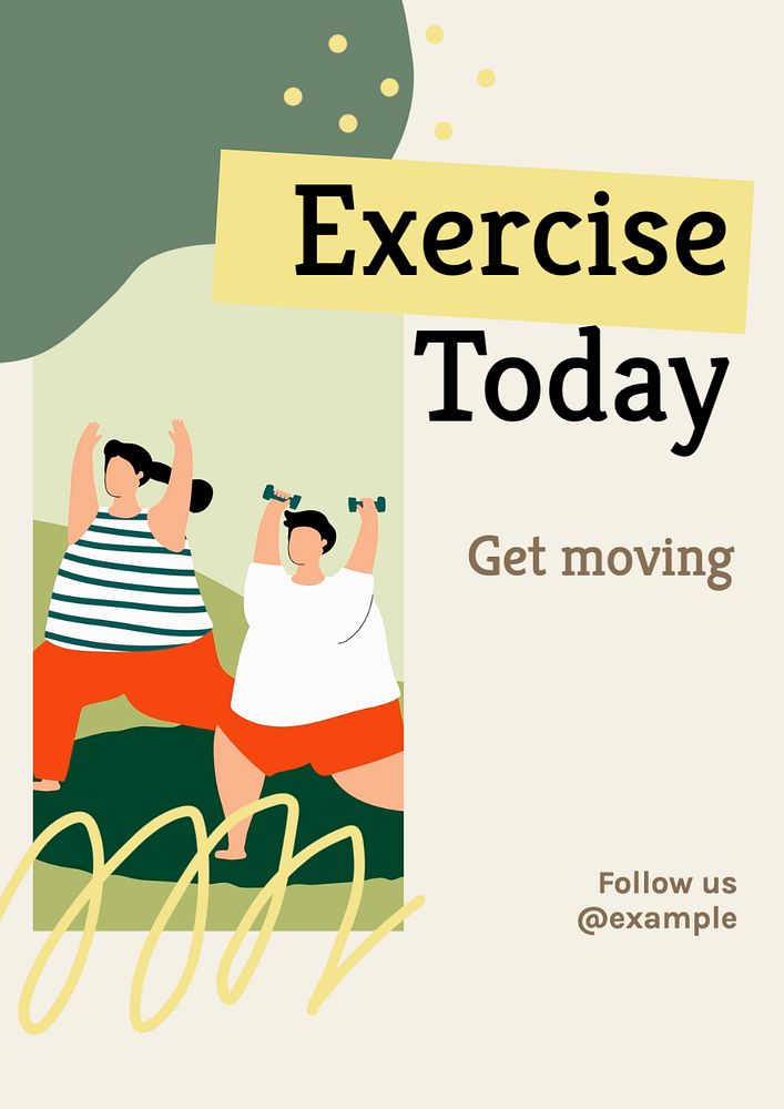 Exercise today  poster template, editable text and design