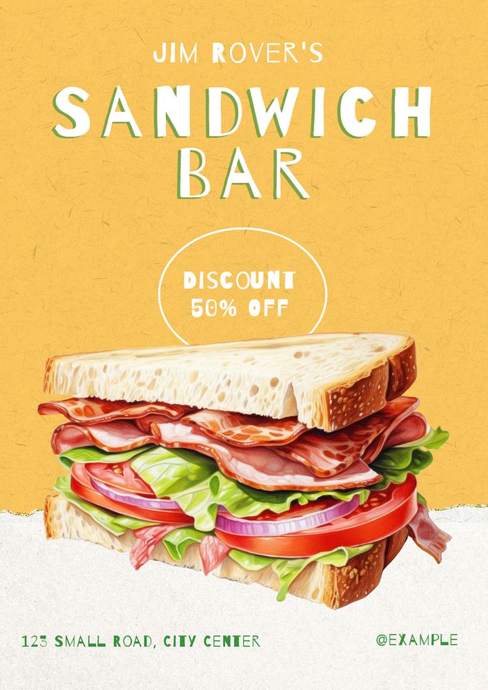 Sandwich bar poster template, editable text and design