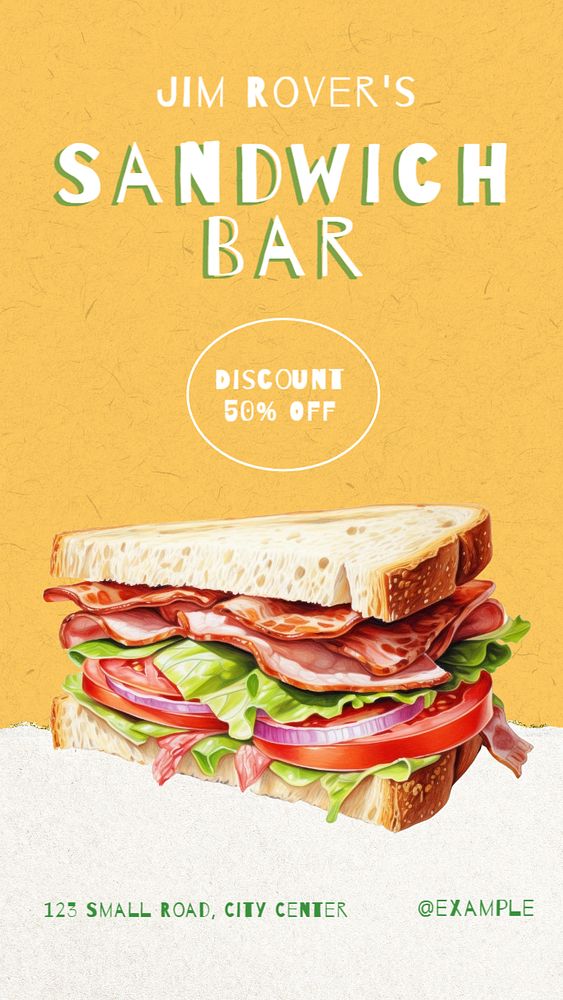 Sandwich bar Facebook story template, editable design