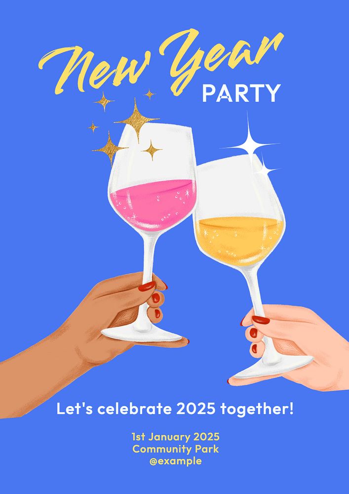 New year party poster template, editable text and design