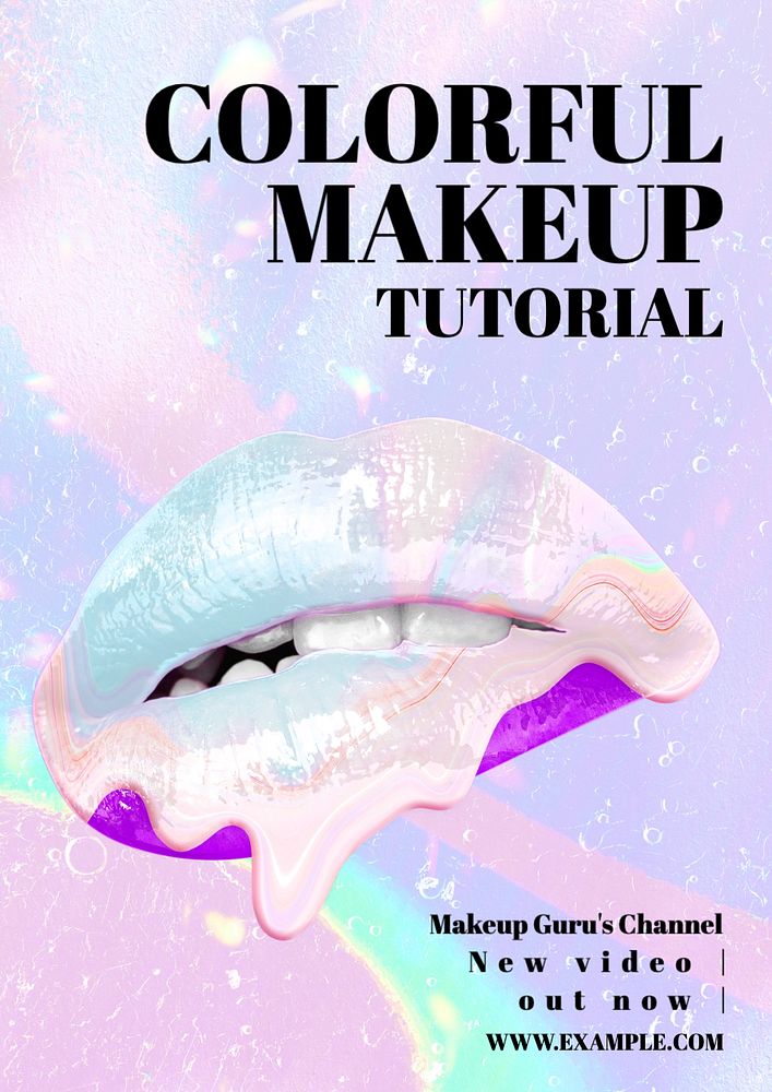 Colorful makeup tutorial poster template, editable text and design