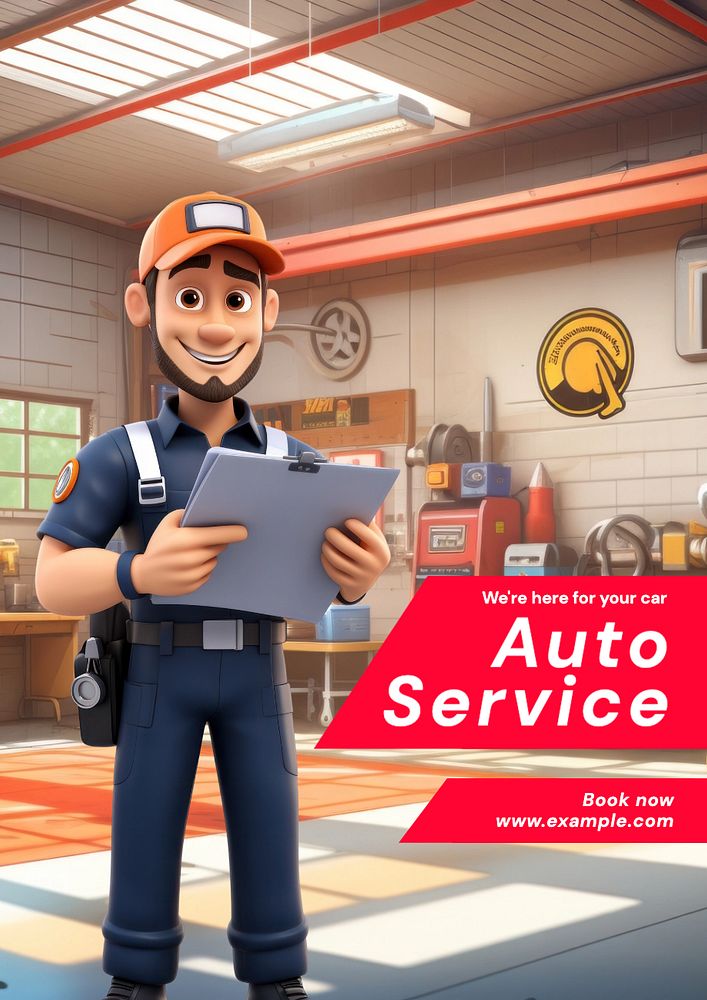 Auto service  poster template, editable text and design