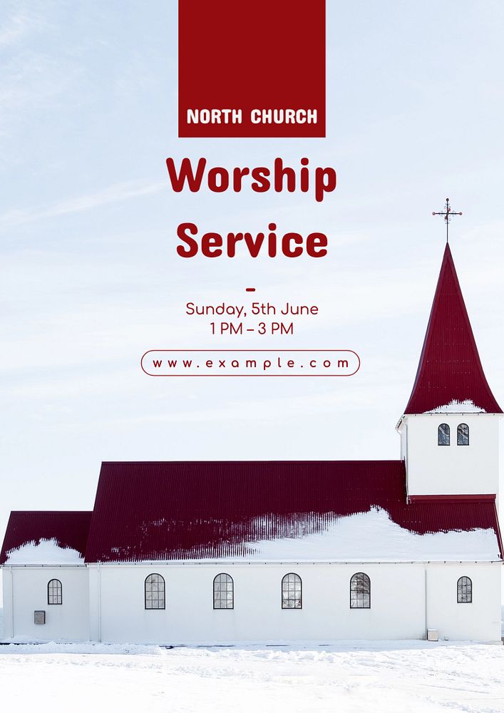 Worship service poster template, editable text and design