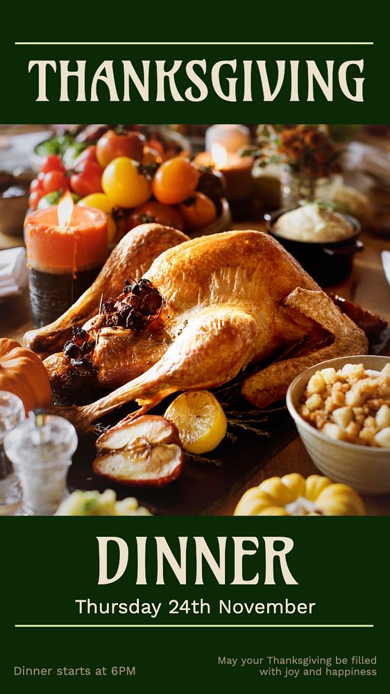 Thanksgiving dinner party  Instagram story template, editable text