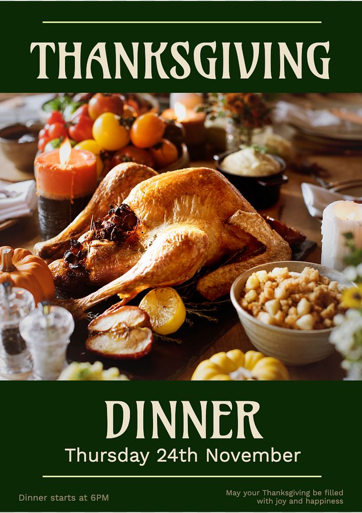 Thanksgiving dinner party  poster template, editable text and design