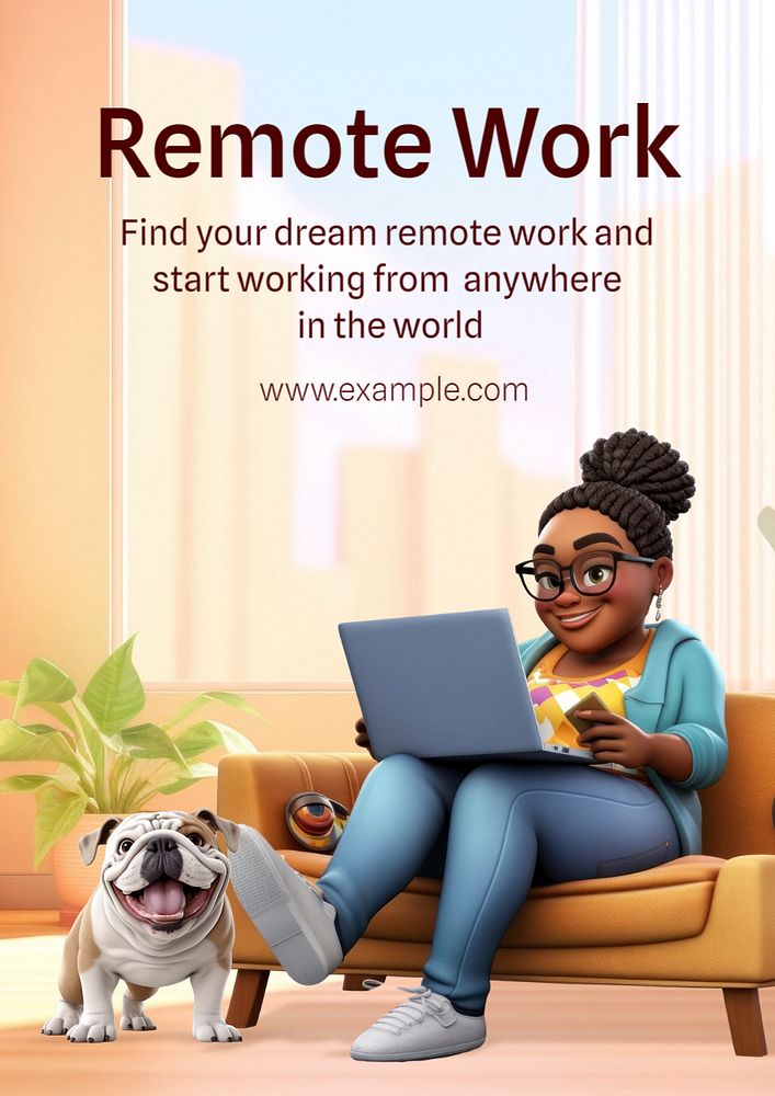 Remote work poster template, editable text and design