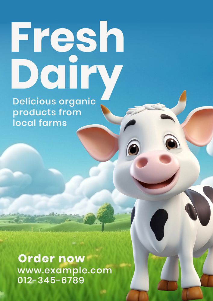 Fresh dairy products poster template, editable text and design