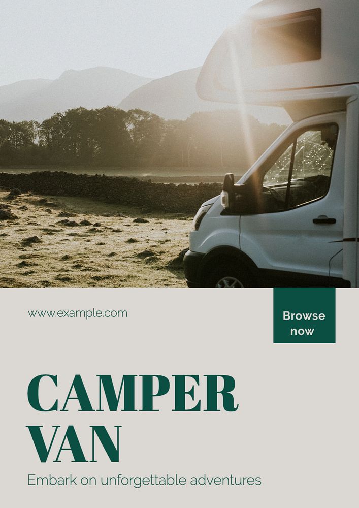 Camper van  poster template, editable text and design