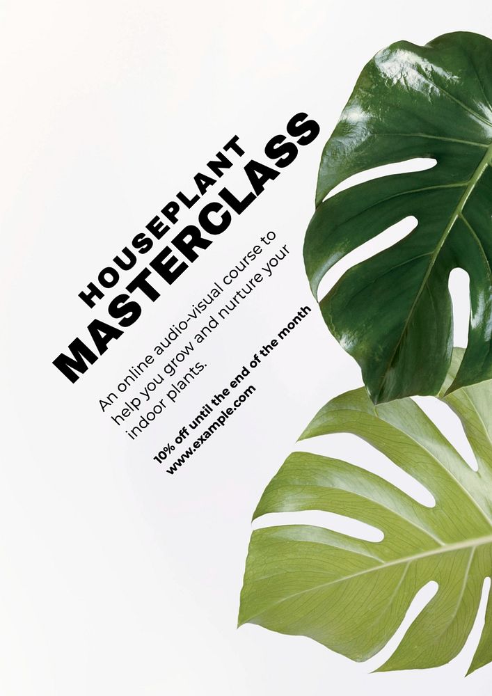 Houseplant masterclass poster template, editable text and design