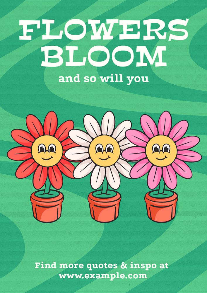 Flowers bloom poster template, editable text and design