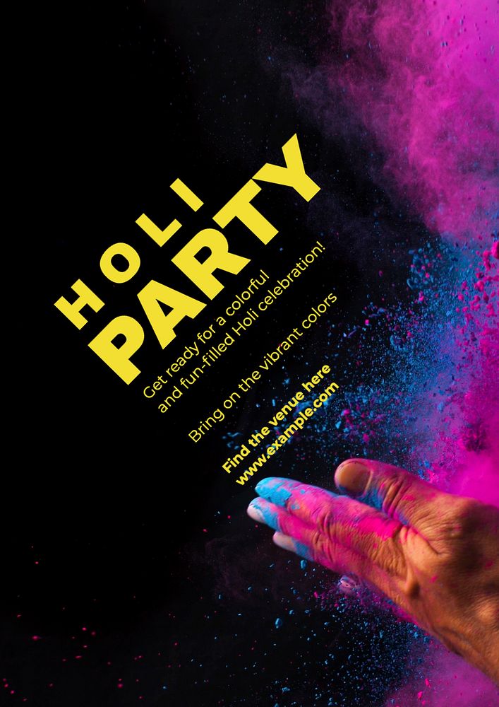 Holi party poster template, editable text and design