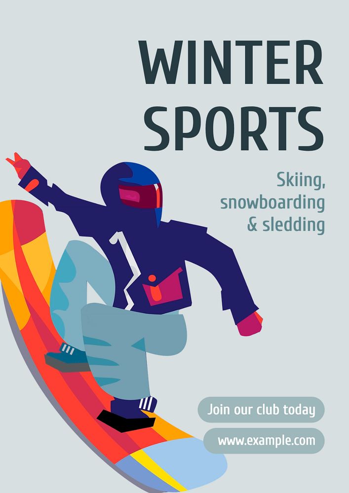 Winter sports poster template, editable text and design