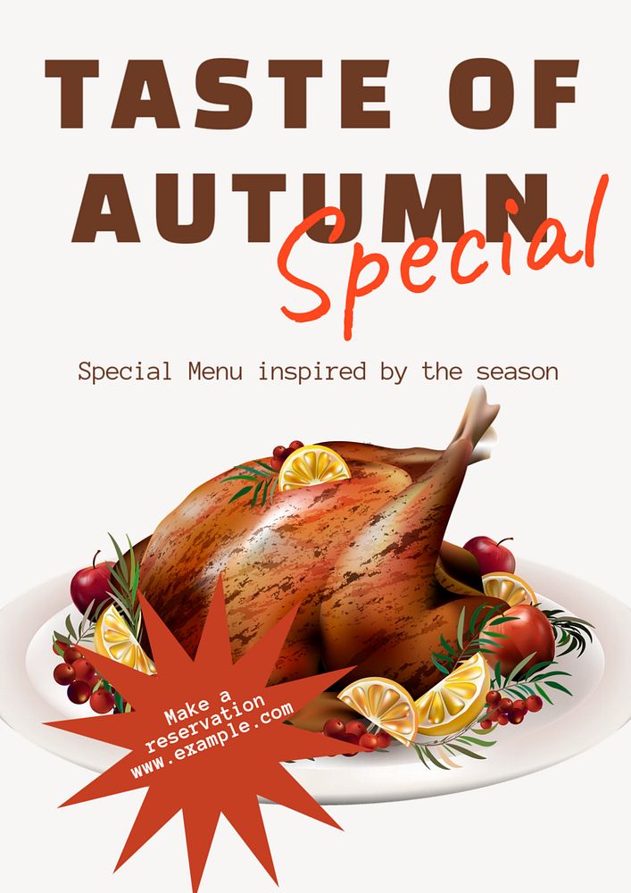 Autumn menu poster template, editable text and design