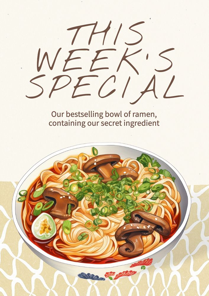 Ramen food poster template, editable text and design