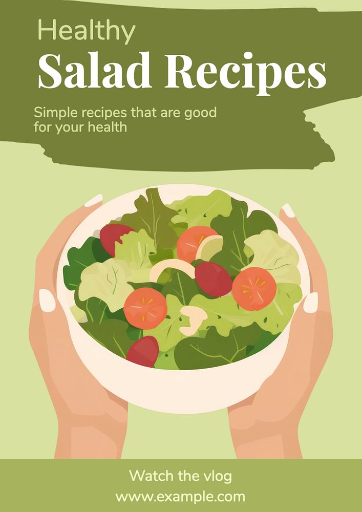 Healthy salad recipes poster template, editable text and design