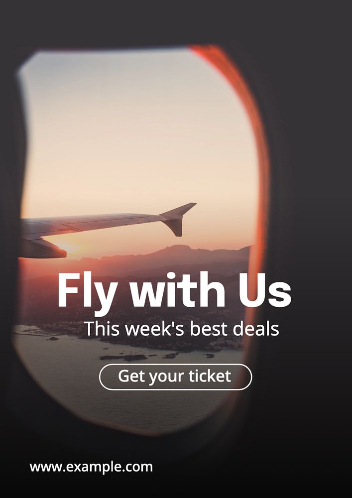 Fly with us  poster template, editable text and design