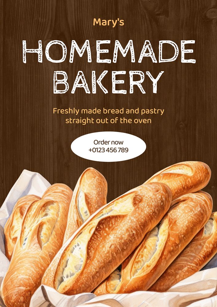 Homemade bakery poster template, editable text and design