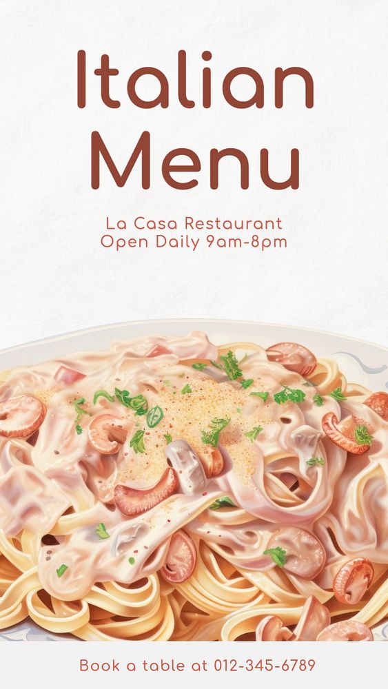 Italian food menu Facebook story template, editable design