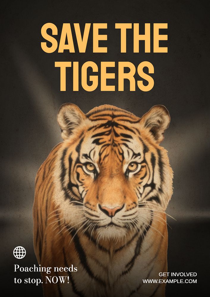 Save the tigers poster template, editable text and design