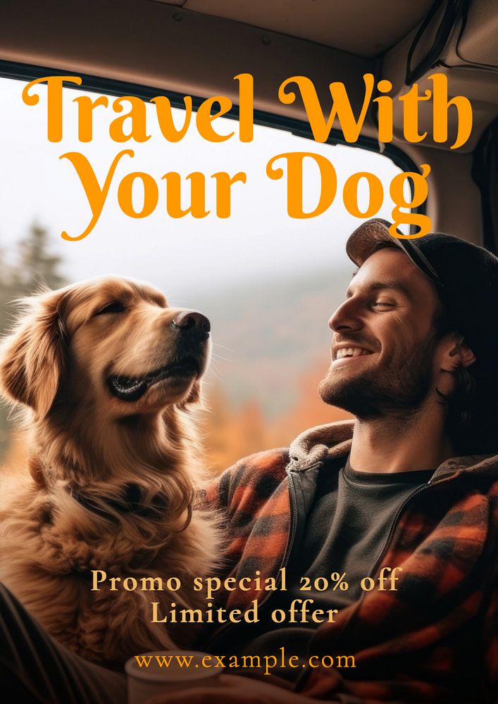 Traveling with pets poster template, editable text and design