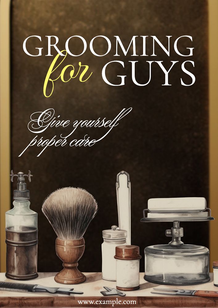 Male grooming poster template, editable text and design