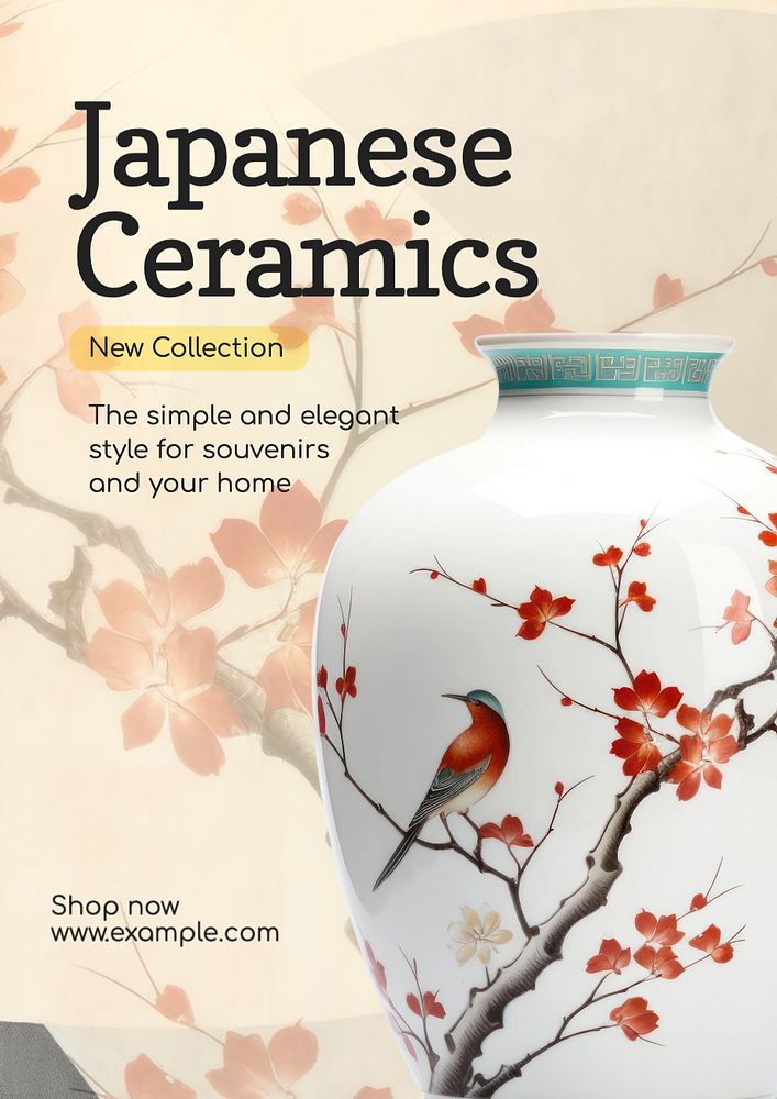 Japanese ceramics collection poster template, editable text and design