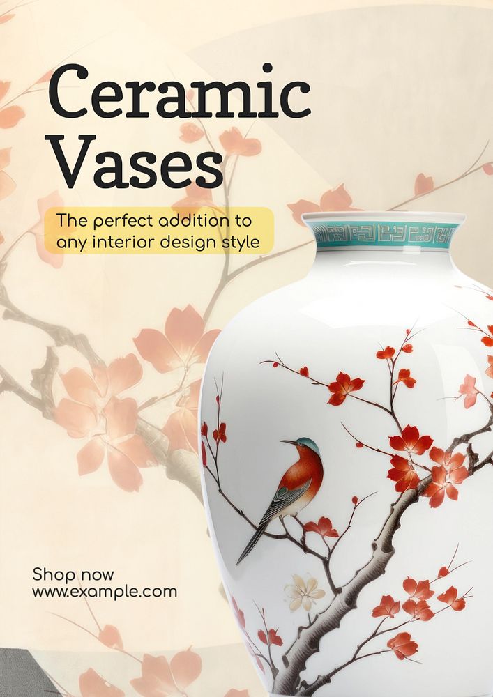 Ceramic vases poster template, editable text and design