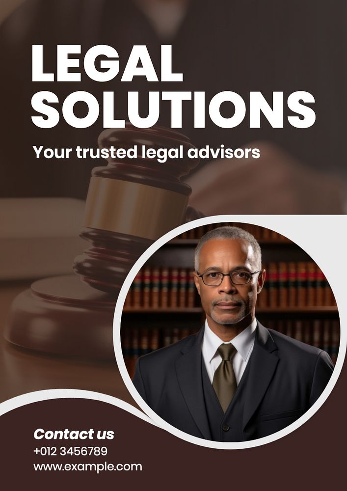 Legal solution poster template, editable text and design