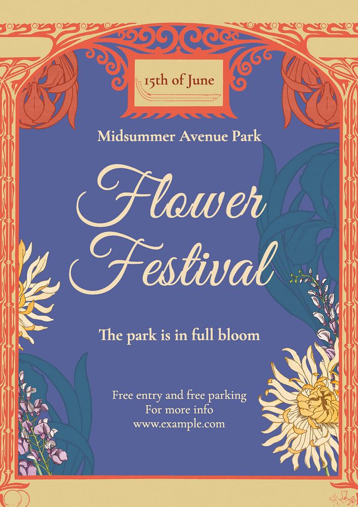 Flower festival poster template, editable text and design