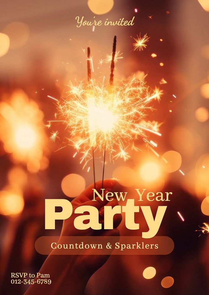 New Year party poster template, editable text and design