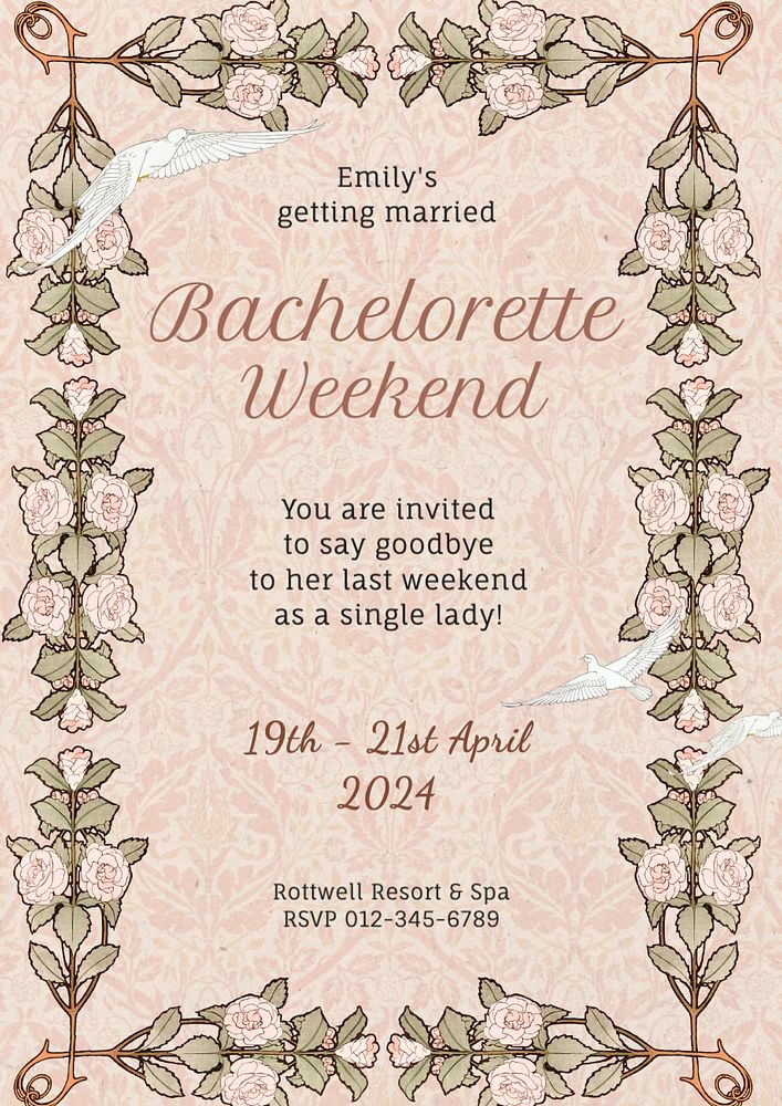 Bachelorette weekend poster template, editable text and design