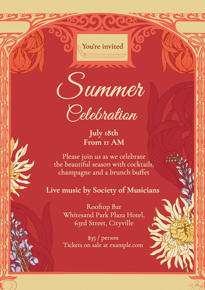 Summer celebration poster template, editable text and design