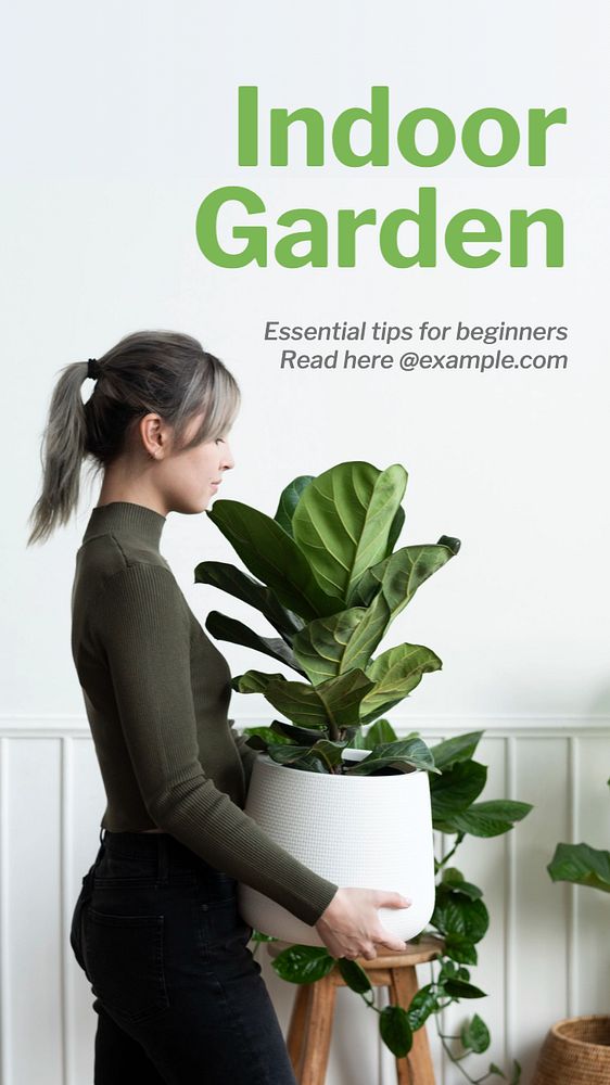 Indoor garden  Instagram story template, editable text