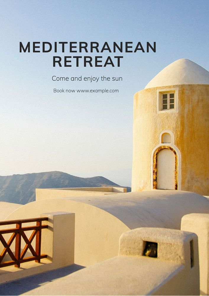 Mediterranean Retreat  poster template, editable text and design