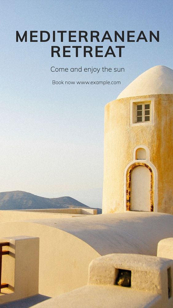 Mediterranean Retreat  Instagram story template, editable text