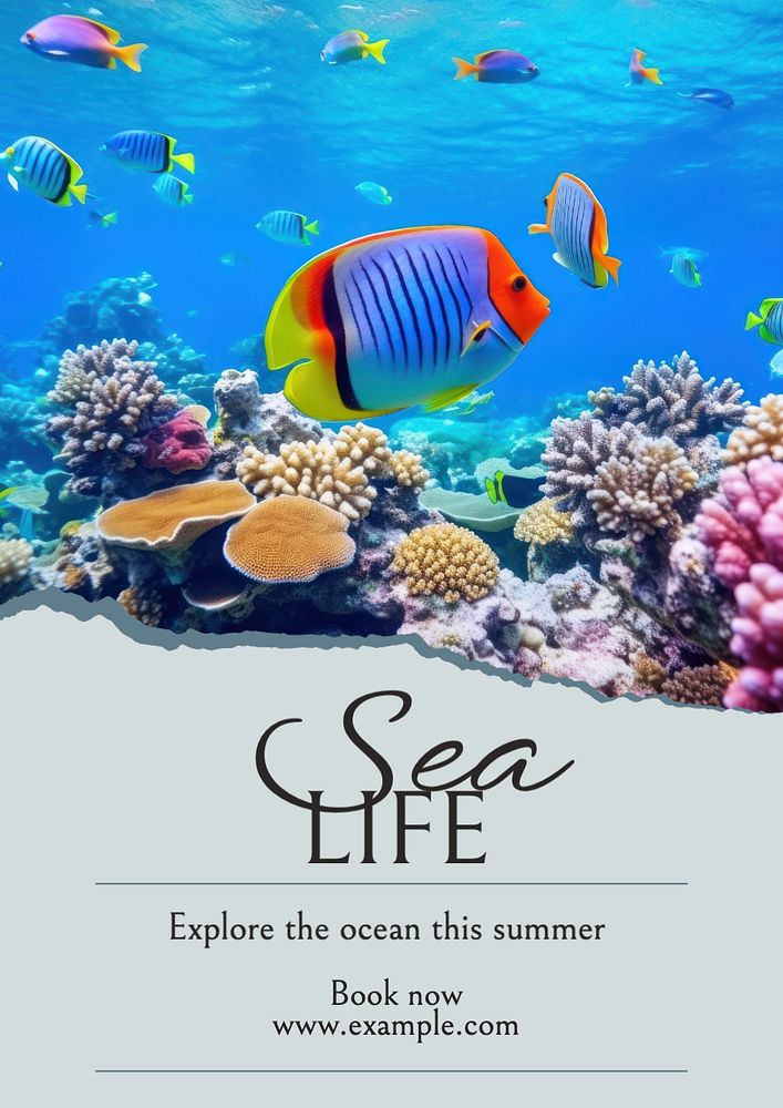 Sea life poster template, editable text and design