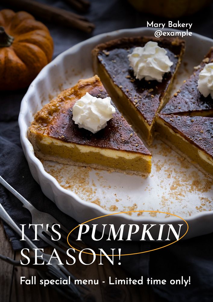 Pumpkin pie  poster template, editable text and design