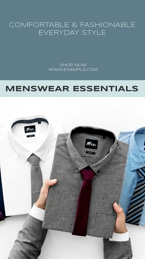 Men's wear essentials  Instagram story template, editable text