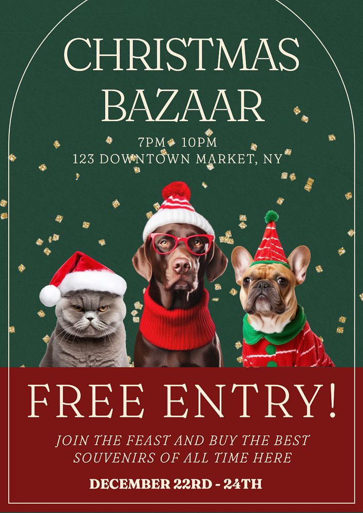 Christmas bazaar poster template, editable text and design