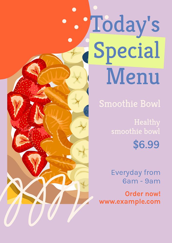 Smoothie bowl  poster template, editable text and design