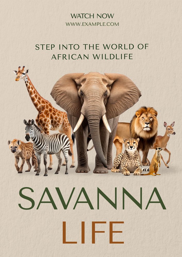 Savanna life poster template, editable text and design