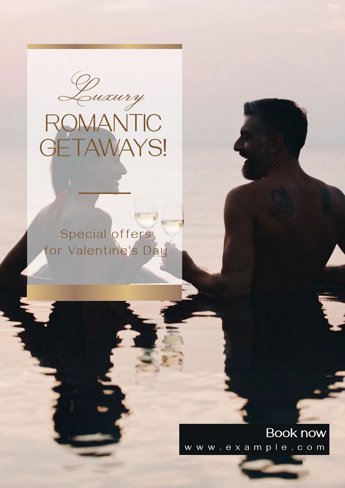 Luxury romantic getaway  poster template, editable text and design