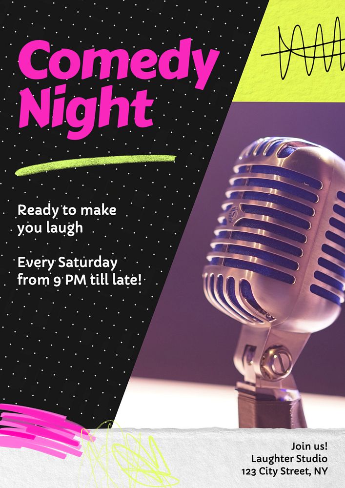 Comedy night  poster template, editable text and design