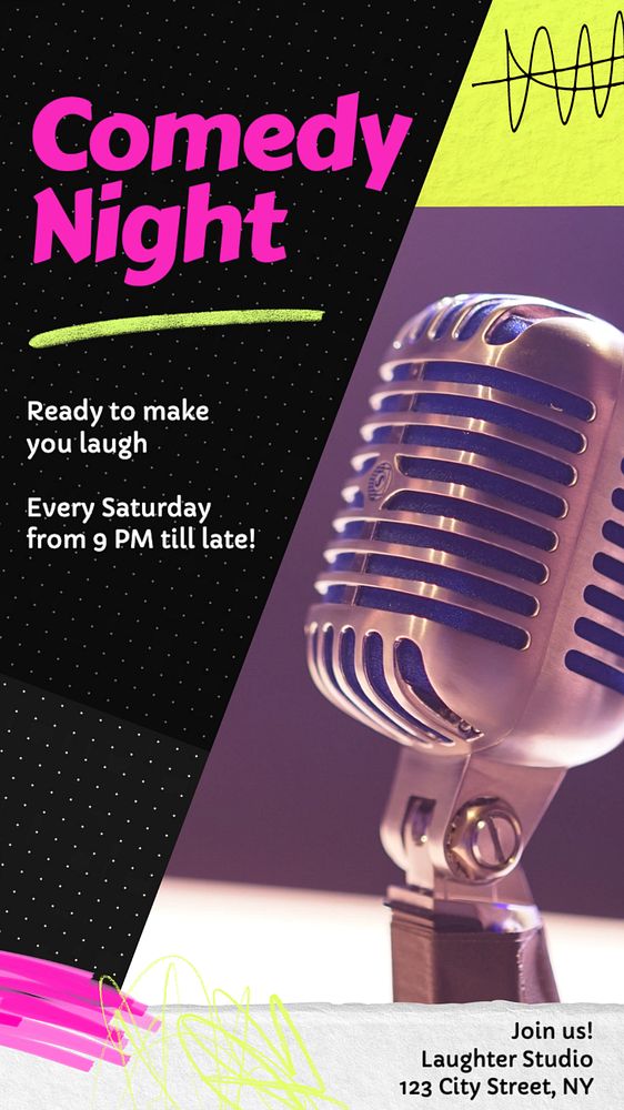 Comedy night  Instagram story template, editable text