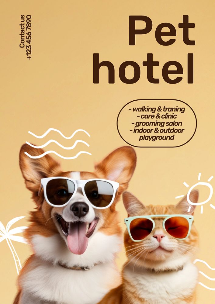 Pet hotel poster template, editable text and design